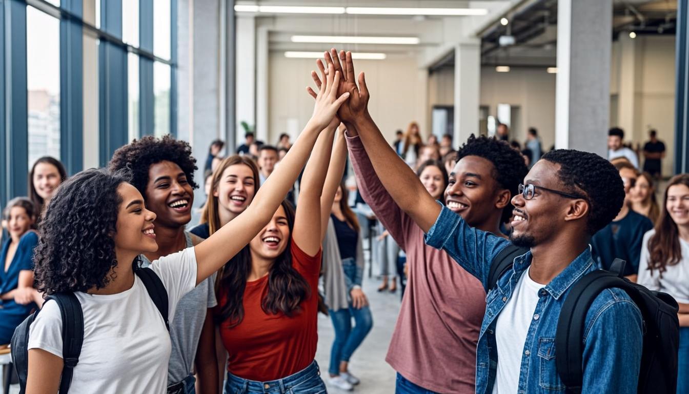 Young people celebrating achievement and success together