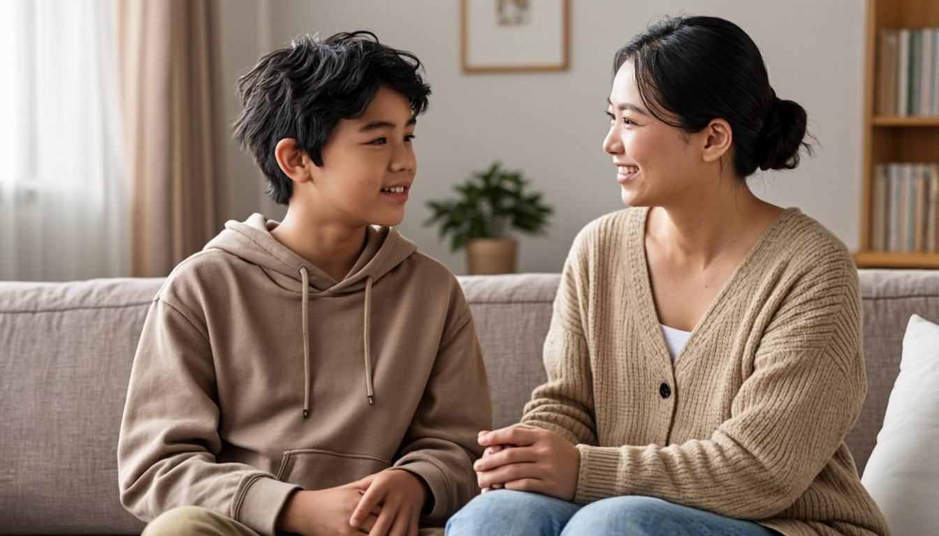 Supportive accepting conversation between adult and teenager