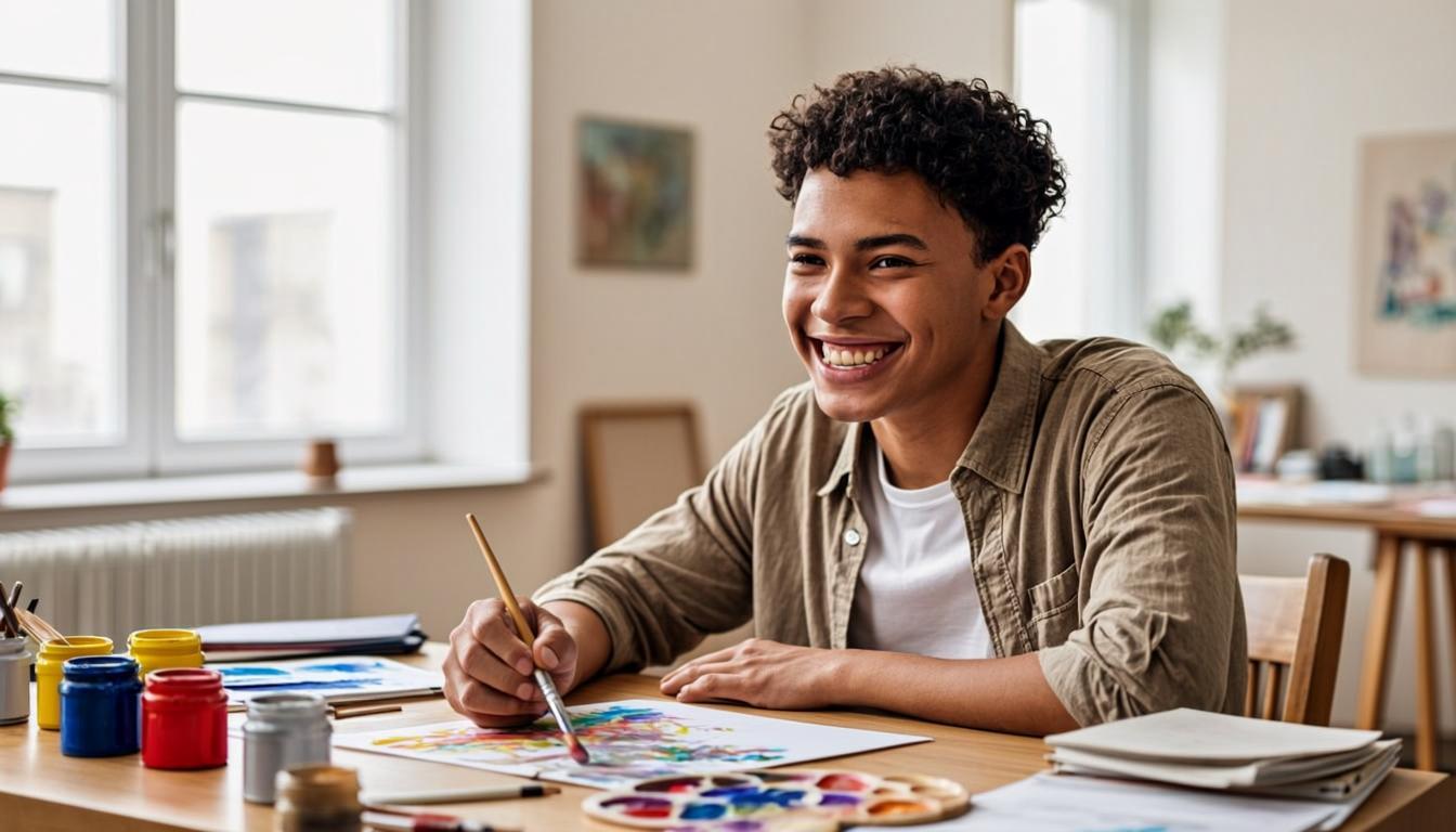 Teenager enjoying a creative painting activity